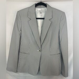 Tahari gray and white striped blazer, cotton blend. Like new condition!